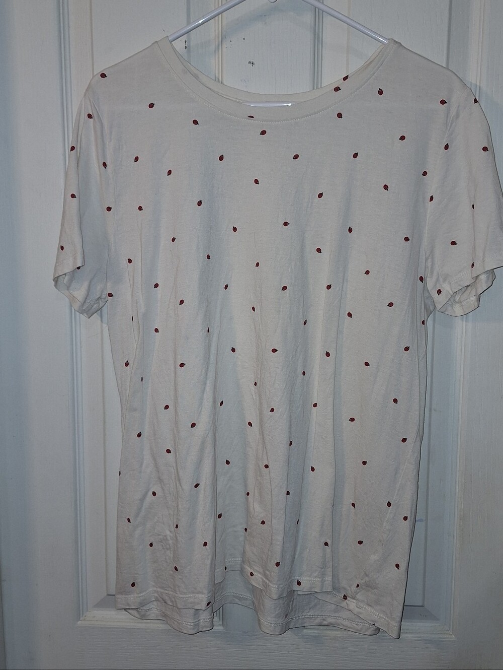 dip Off White Tee Tshirt with Tiny Red Ladybug Print XL